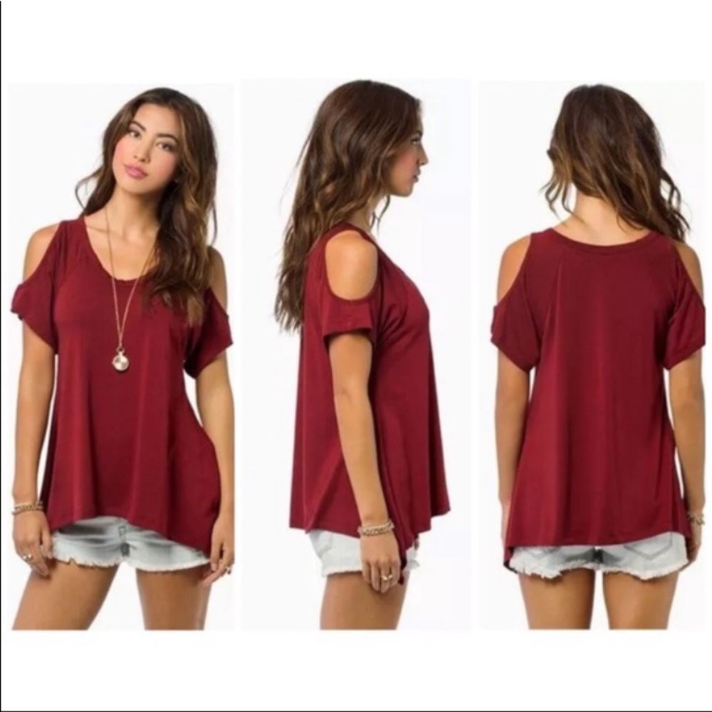 Bright Red Cold-Shoulder Sharkbite Top! NEW! - Picture 2 of 10